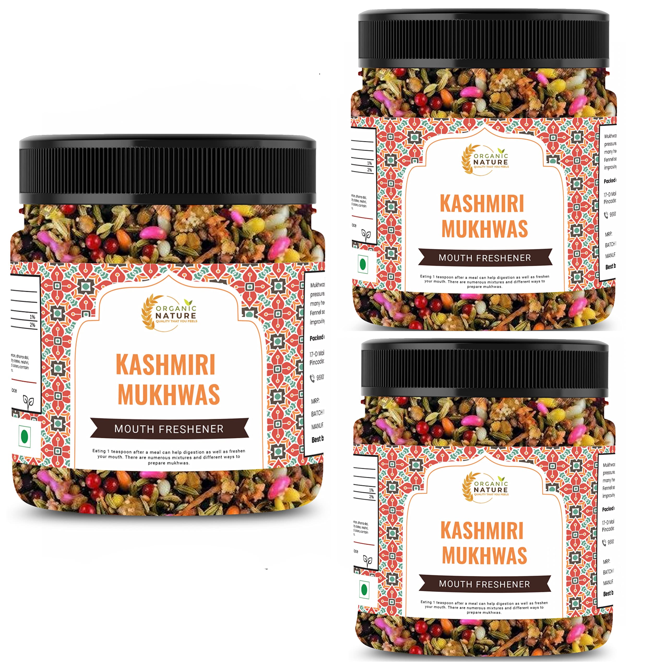 Organic Nature Kashmiri Fresh Mix Saunf | Mukhwas (Mouth Freshener) Good for Health & Digestion (Jar Pack) (900 Grams (Pack of 3 of 300 Grams))
