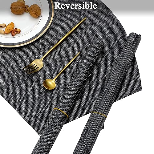 Miniatura 3 de SHACOS Juego de 5 manteles individuales en forma de cuña con centro de mesa, mesa redonda, tamaño grande, lavables, reversibles, duraderos, color