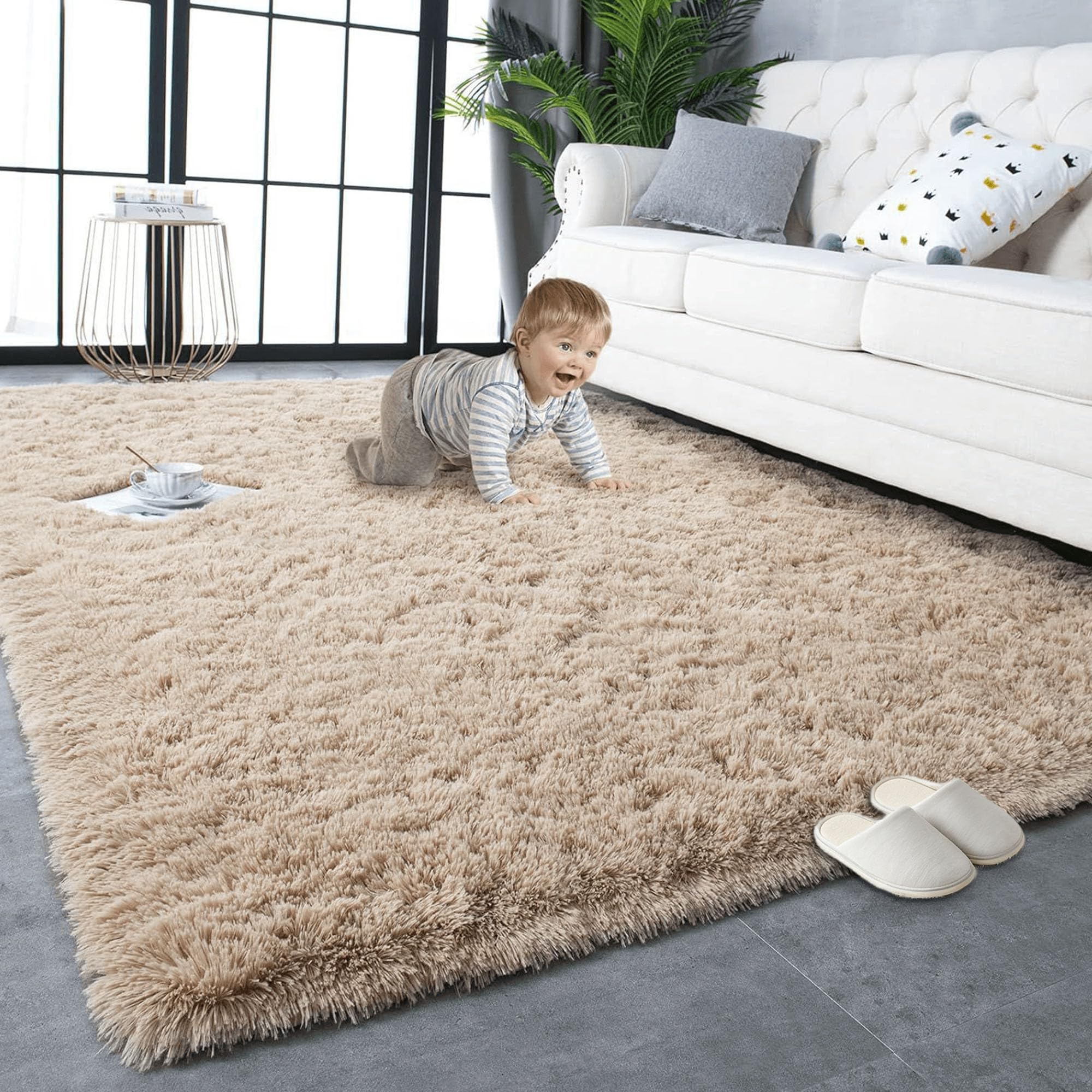 GUOYFEN Low Pile Area Rug 260 x 340 cm Fluffy Floor Carpets Bedside Rug Durable for Kids Hallway Living Room, Camel