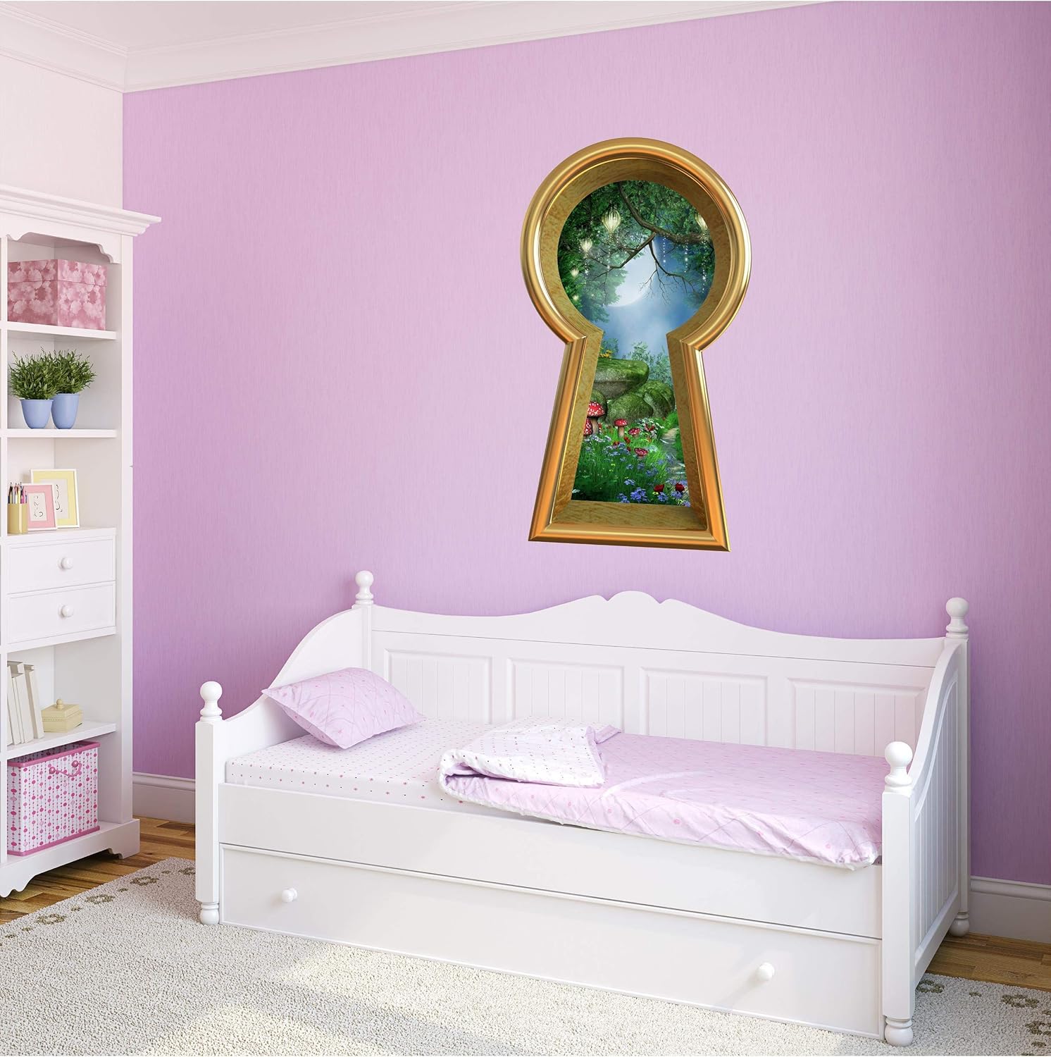 48" Keyhole 3D Window Wall Decal Enchanted Lantern Forest Wonderland Kids Room Decor Fantasy Mushroom Fairy Tale Removable Vinyl Wall Sticker - 48" Tall x 27.2" Wide