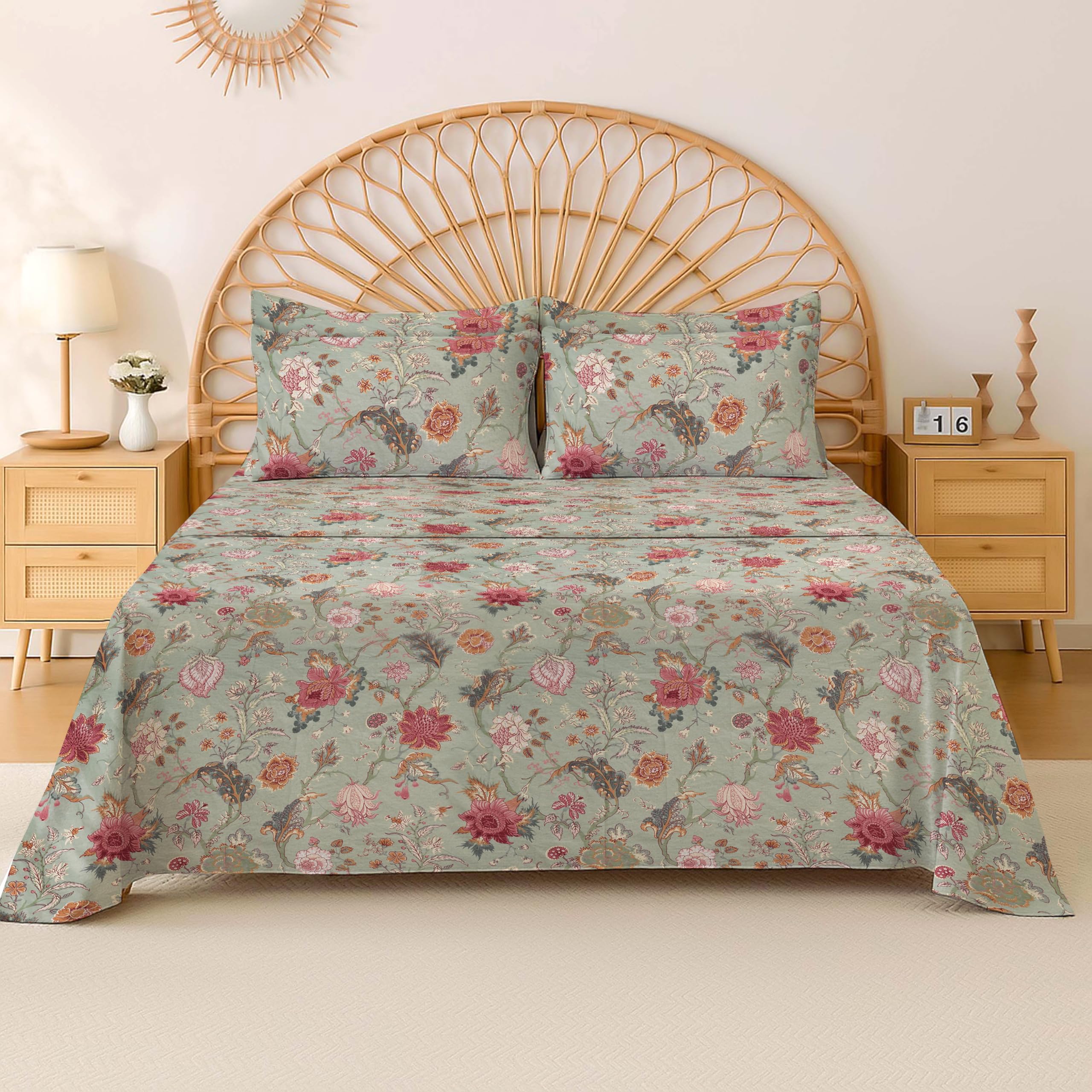 EverSoft Bedding 100% Egyptian Cotton King Size Flat Sheet, 400 Thread Count Cooling Soft Bed Sheet, Elegant Floral Flower Print Top Sheet for King Bed - Autumn Bloom