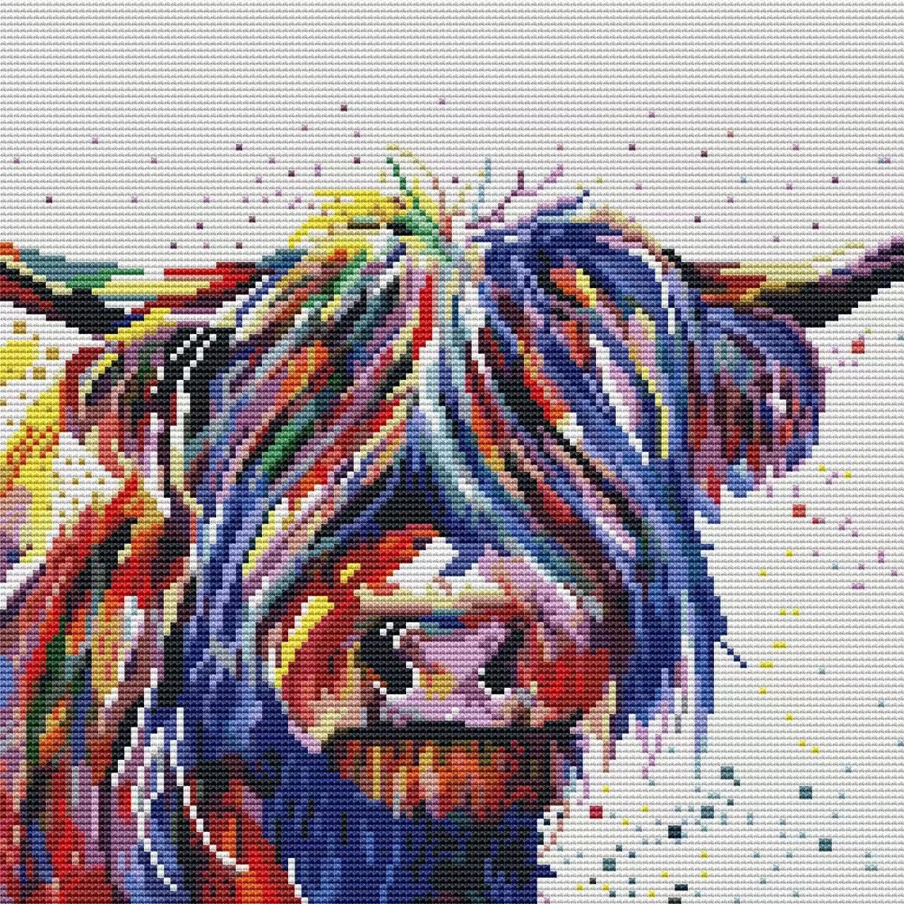 SYMON Cross Stitch Kits for Adults,Highland Cow,11CT Counted Printed
