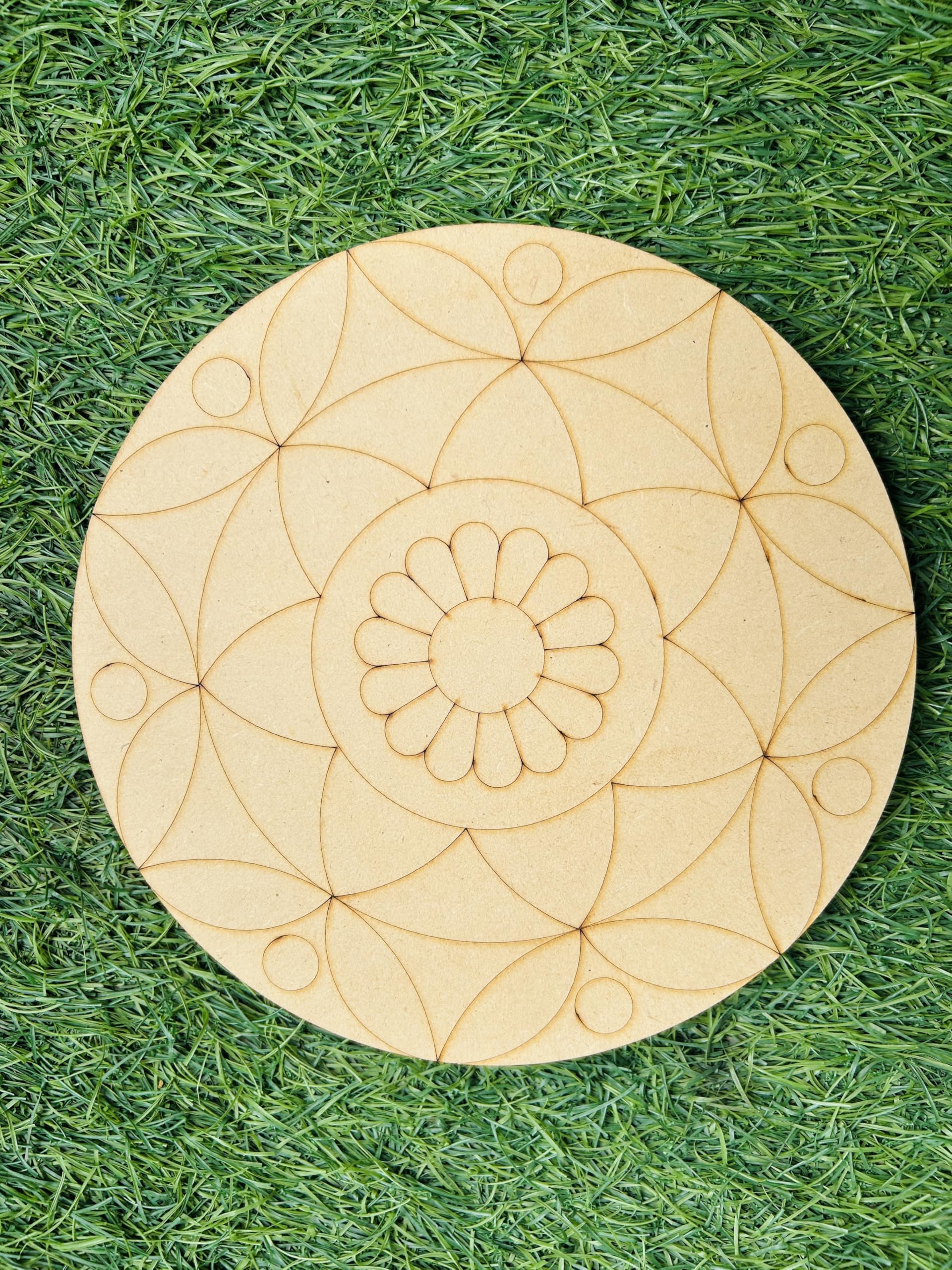 XSOURCE Natural Wooden Handcrafted Mandala Plates for Art & Craft Creative Round Coasters Ideal for DIY Artists, Painting & Decor 2 pcs Craft Coaster Set (12 INCH)-image-30