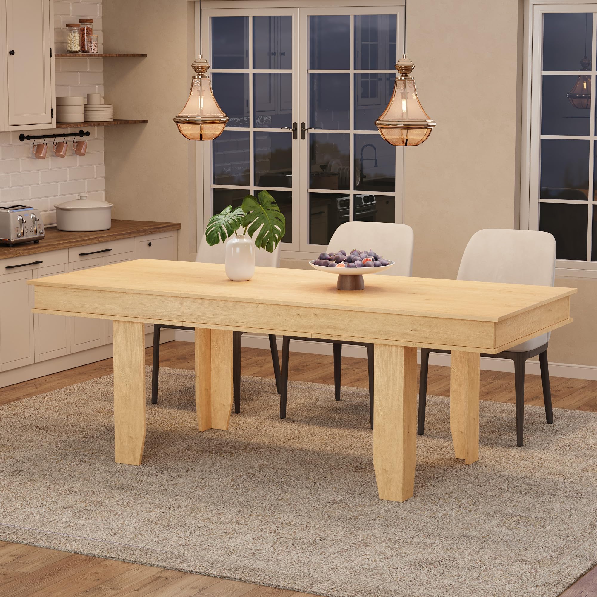 Photo 1 of ** sold as is no refund/return** see comments GarveeHome 63 in-86.6 in Extendable Dining Room Table for 6-10, Farmhouse Kitchen Tables w/Wooden Sturdy Frame, Large Rectangular Dinner Table for Dining Room, Kitchen