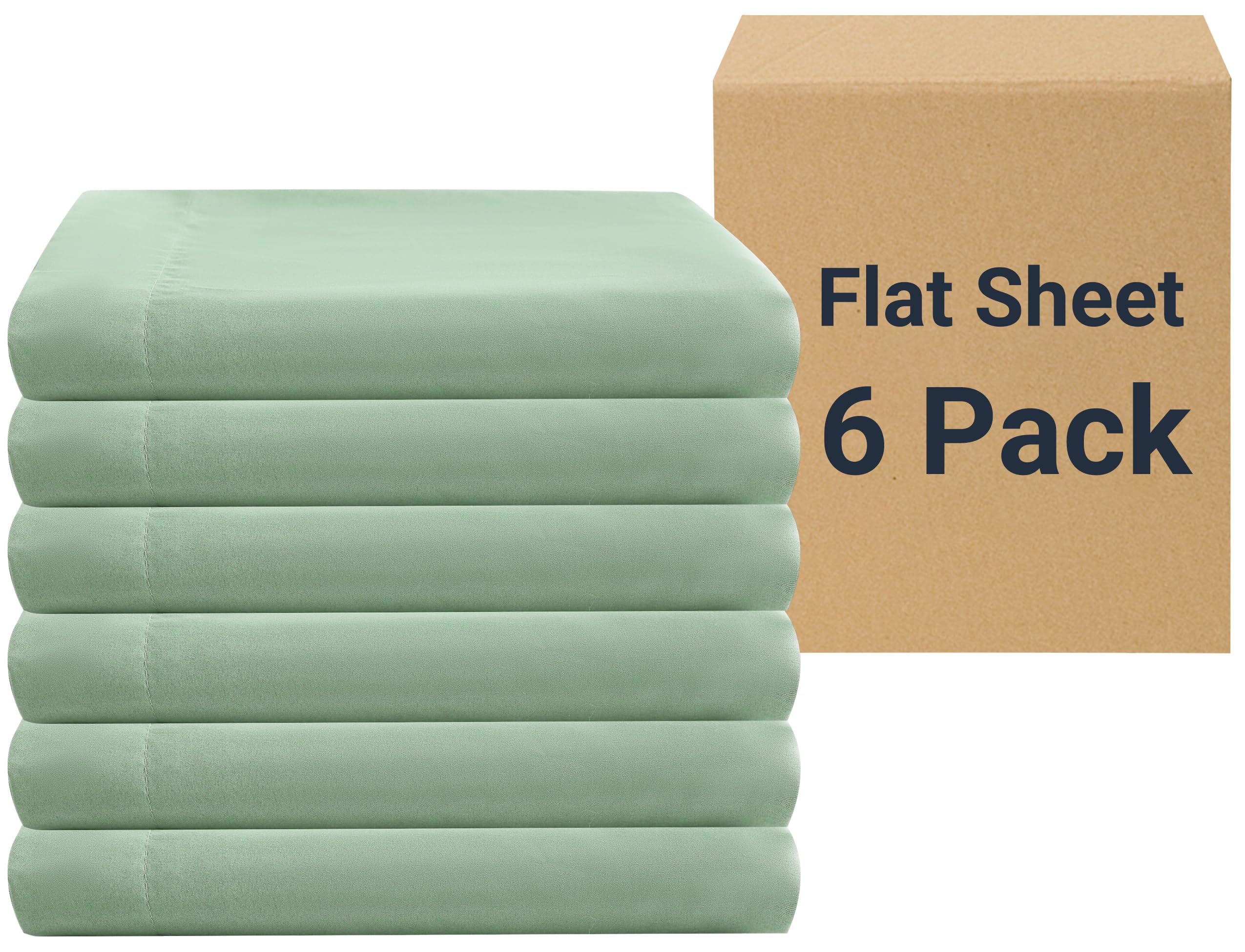 ZPECC Flat Sheets Only - 6 Pack Soft Microfiber Sheets, Bedding Essentials with Color-Coded Label for Hosts of Hotel, Motel, Rental Properties or Airbnb (Sage Green, Full 81"x96") — image 1