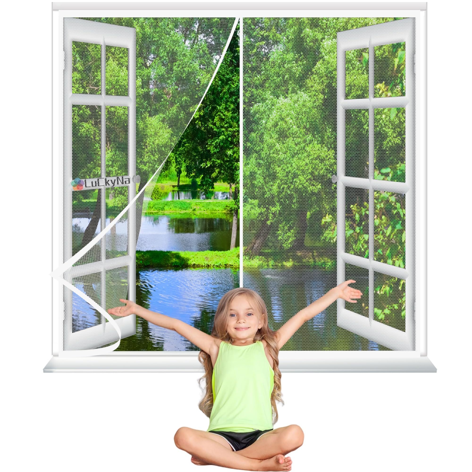 Luckyna White Fly Screen For Windows 60X75cm Magnetic Fly Screen Window Screen Mosquito Net Insect Net Mesh With Powerful Magnets Shuts Automatically