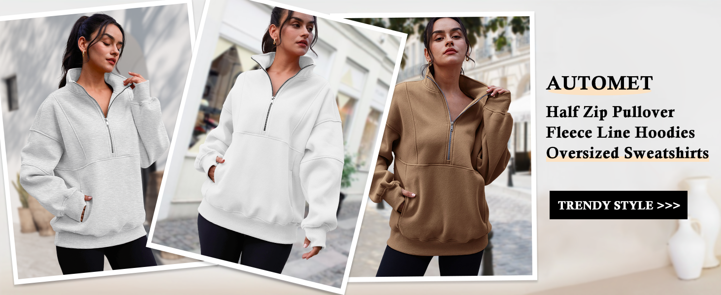 AUTOMET Womens Quarter Zip Oversized Sweatshirts Teen Fleece