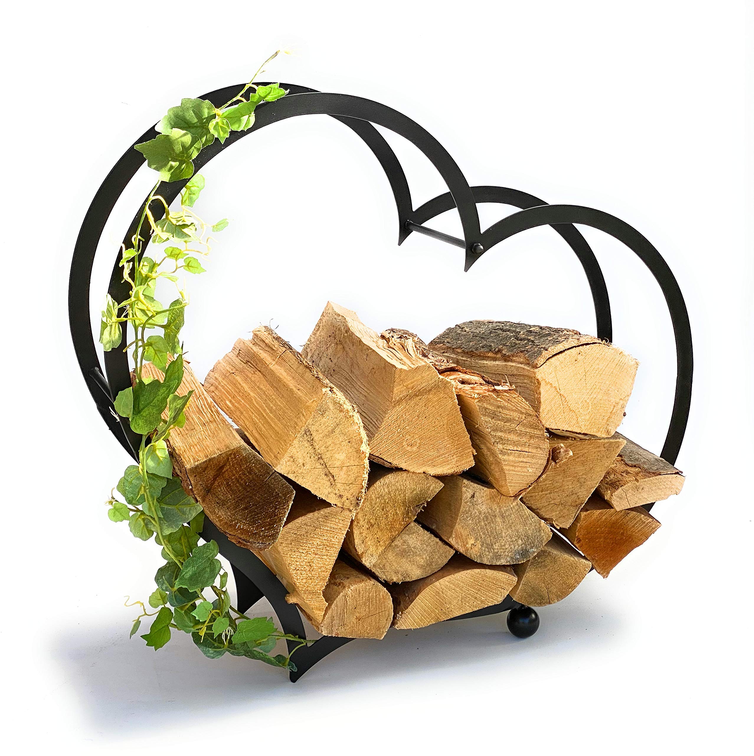 DanDiBo Kaminholzregal Innen Metall Herz Kaminholzständer 64 cm 181134 Holzkorb Kaminholzhalter Feuerholzhalter