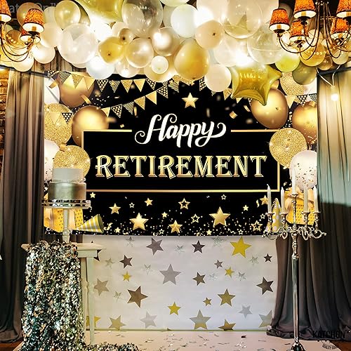 Miniatura 7 de KatchOn, Cartel de feliz jubilación negro y dorado, extragrande de 72 x 44 pulgadas, decoraciones de feliz jubilación para hombres, telón de fondo