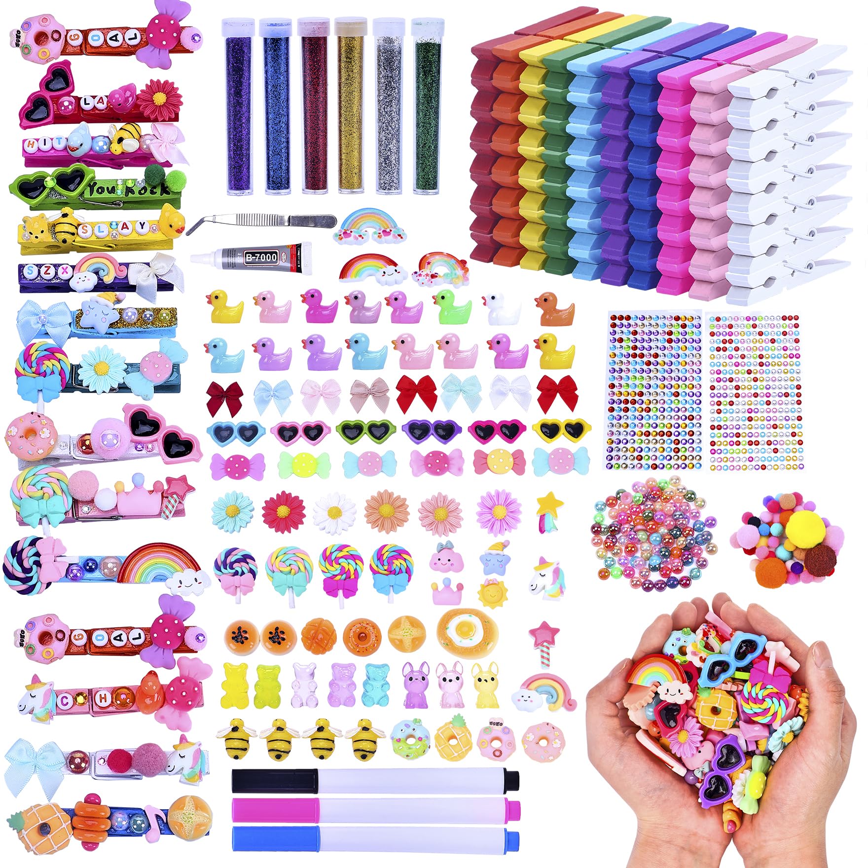 70 Set Cheer Pins & Spirit Clips Wooden Clothespins with 106 Mini