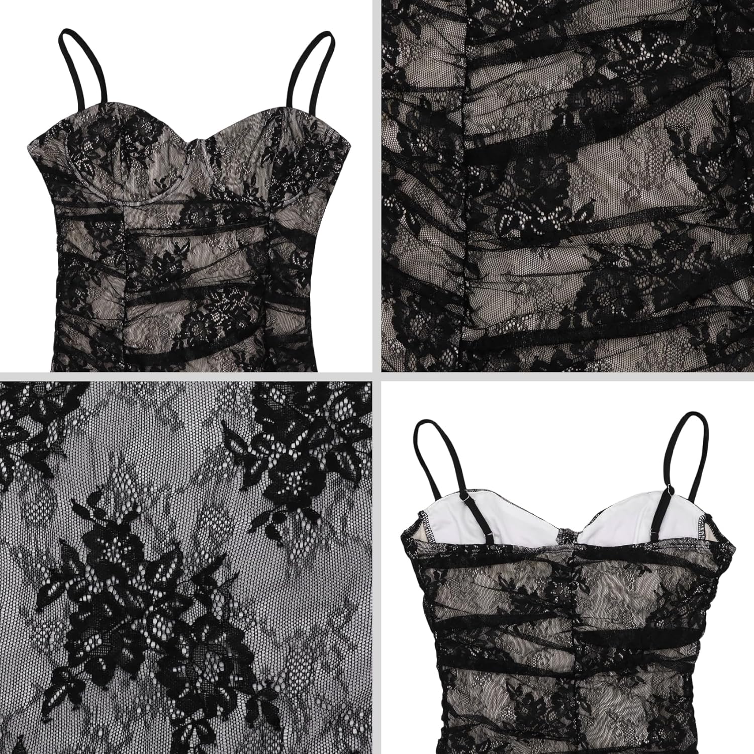 JUMISEE Women Elegant Spaghetti Strap Lace Maxi Dress Sexy Sheer Flowy Cocktail Dress Ruched High Slit Bodycon Dresses - Image 7