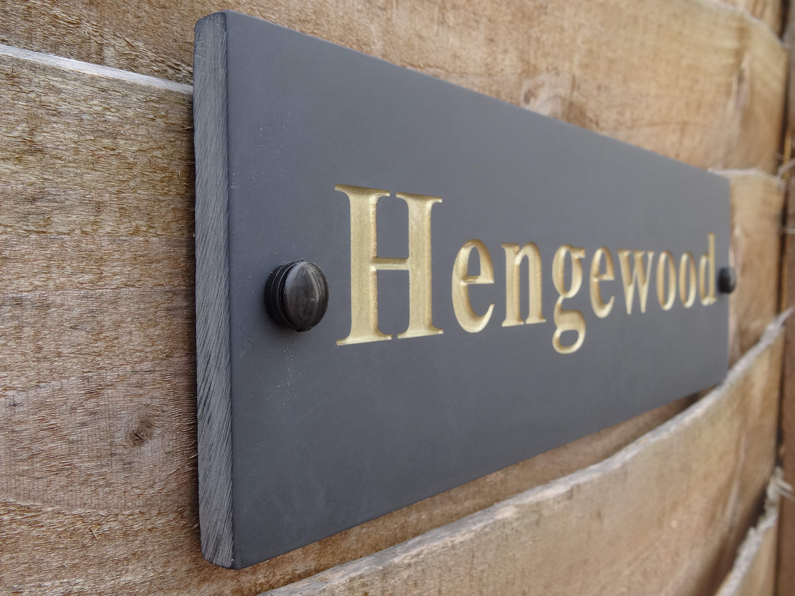 ukgifts Deep Engraved Honed Slate House Name Number Sign Plaque 30 x 10cm (Gold)