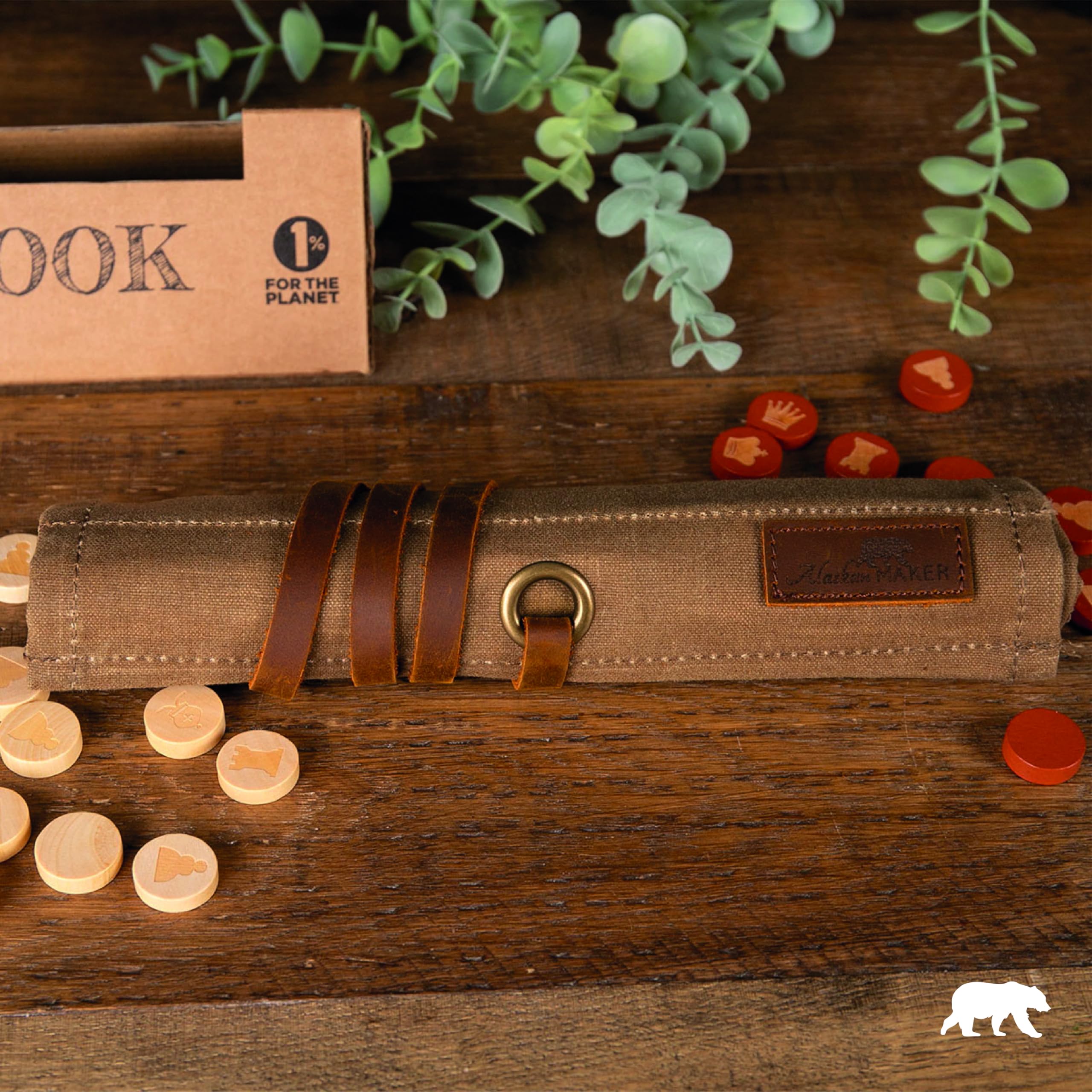 Alaskan MAKER - Juego de ajedrez y señoras 2 en 1 - Alfombra de lona enrollable enrollable - Peones de madera - Correa de piel completa flor - Ideal para viajar y jugar en cualquier lugar (habana)