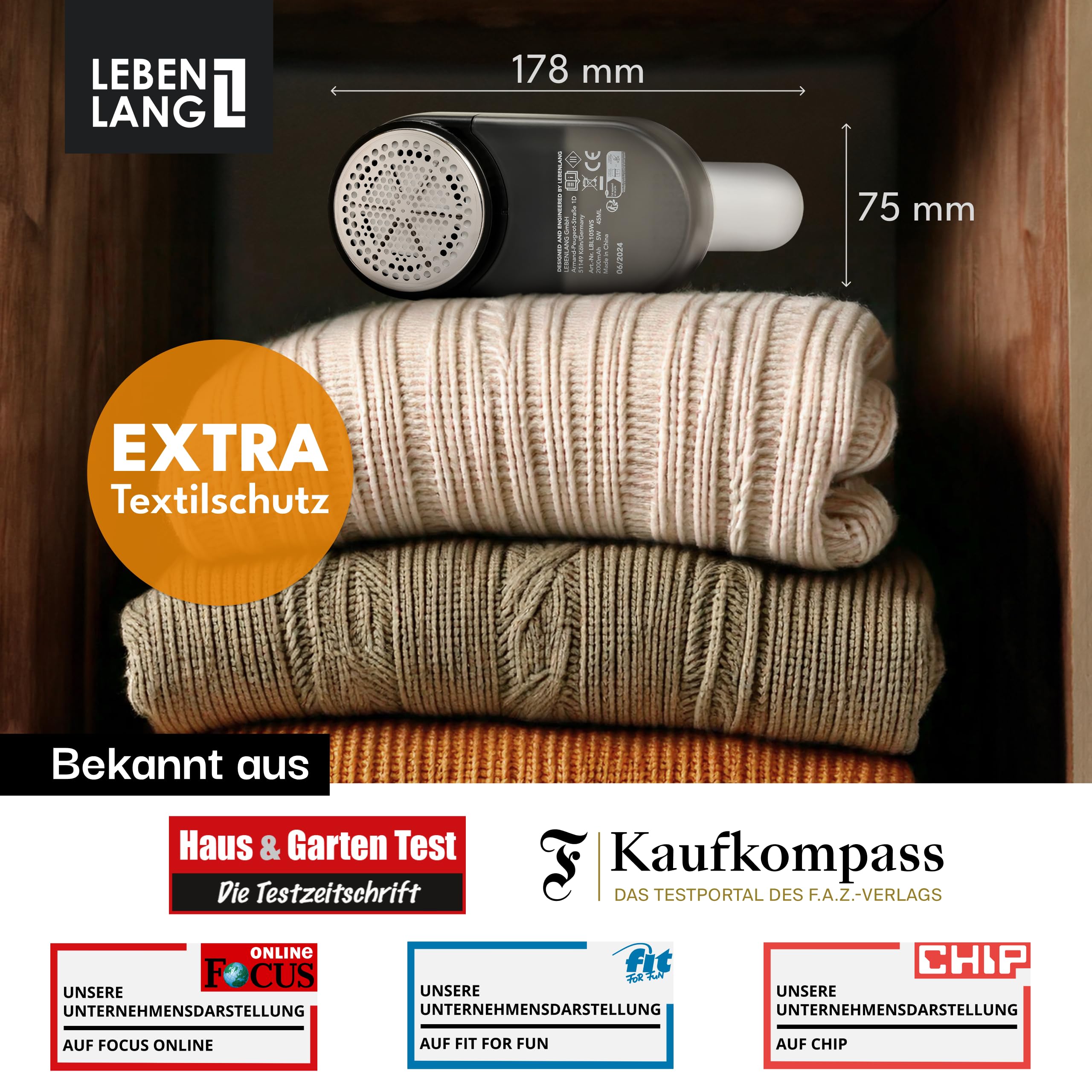 LEBENLANG Leva pelucchi elettronico ricaricabile 2000mAh – Incl. Display LED & Spazzola per Pulizia | Togli rimuovi maglioni Tira peluche Fino a 2 ore di autonomia Macchinetta levapelucchi elettrico