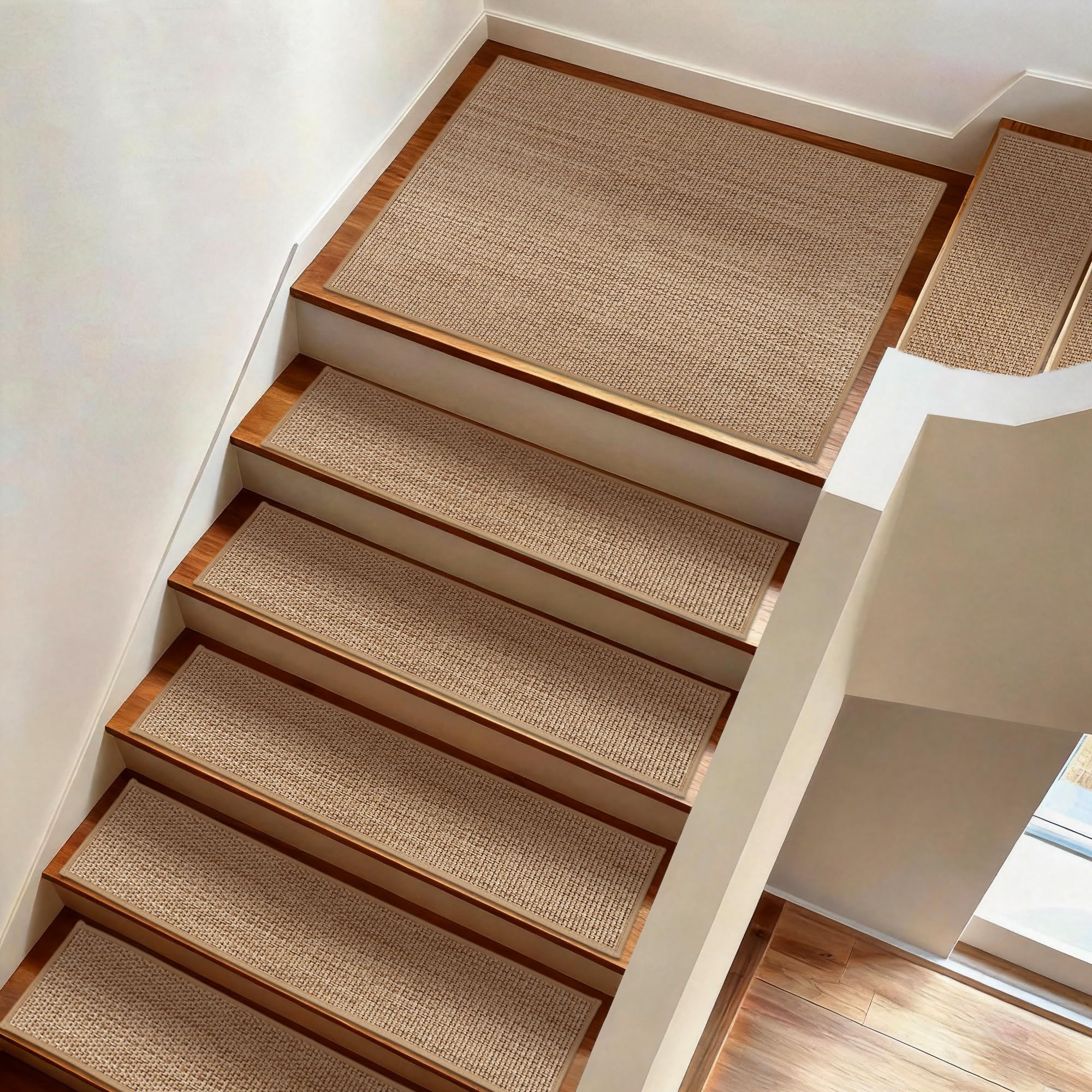 KUEAO Linen Stair Treads 15pcs 8"X30" Stair Mat for Wooden Steps Peel and Stick Stairs Carpet Treads Non Slip Indoor Staircase Covers Mat with Self-Adhesive Backing