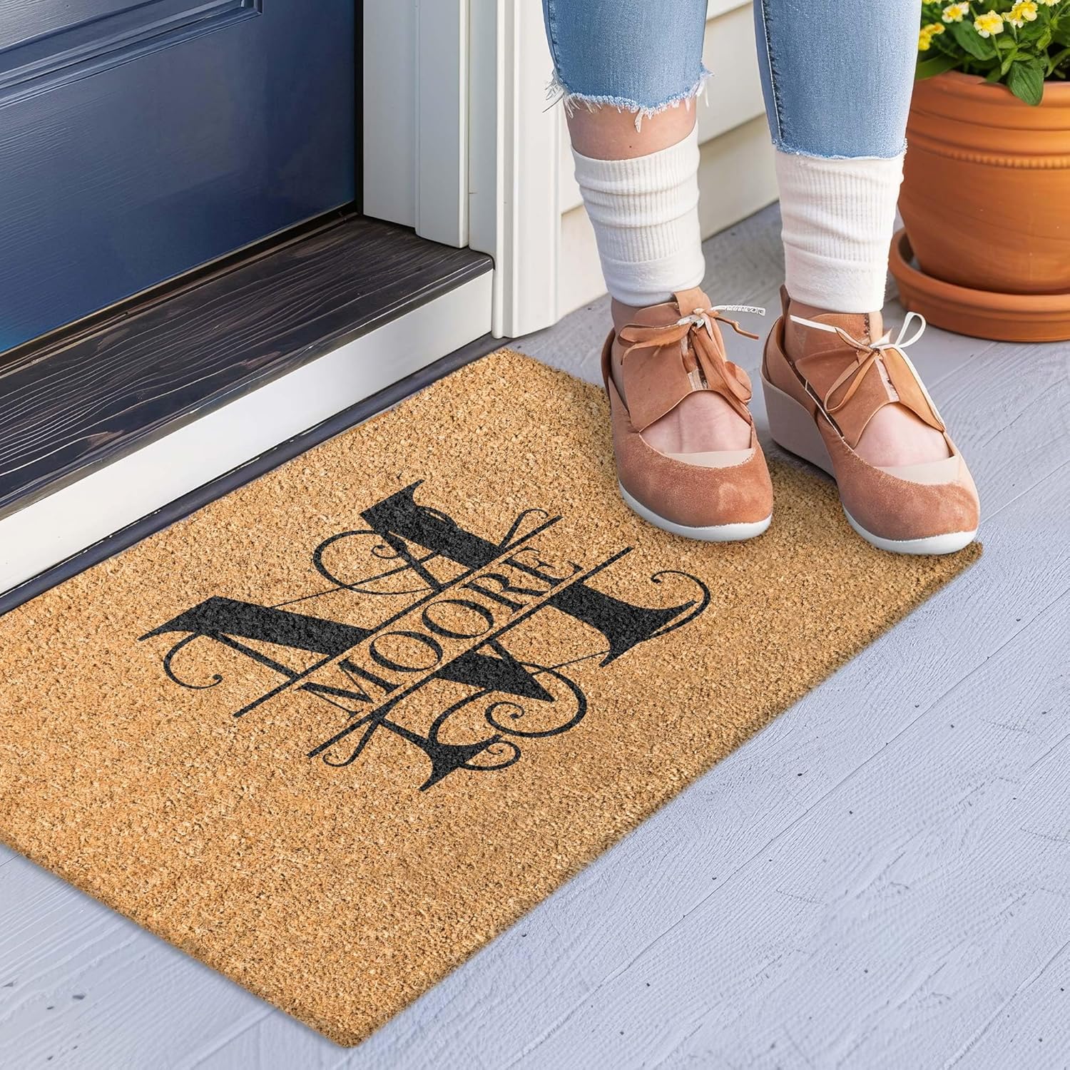 My Sign Center Personalized Door Mat, Custom Coir Doormat, Customize with Initial and Monogram, Front Door Mat, Indoor/Outdoor, Housewarming, Heavy Duty Slip Resistant Printed in USA - Light Brown2