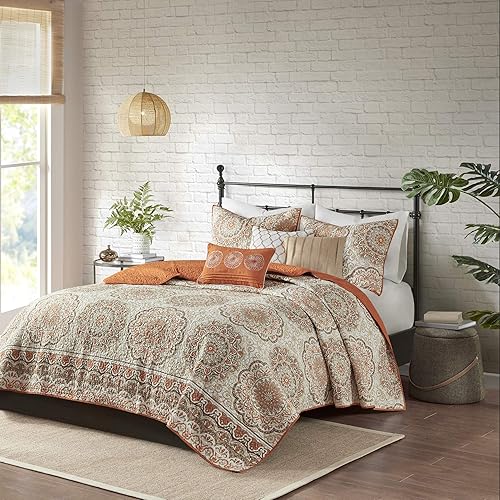 Madison Park - MP13-1524 Juego de cubrecama reversible de 6 piezas Tangiers, KingCal King, naranja