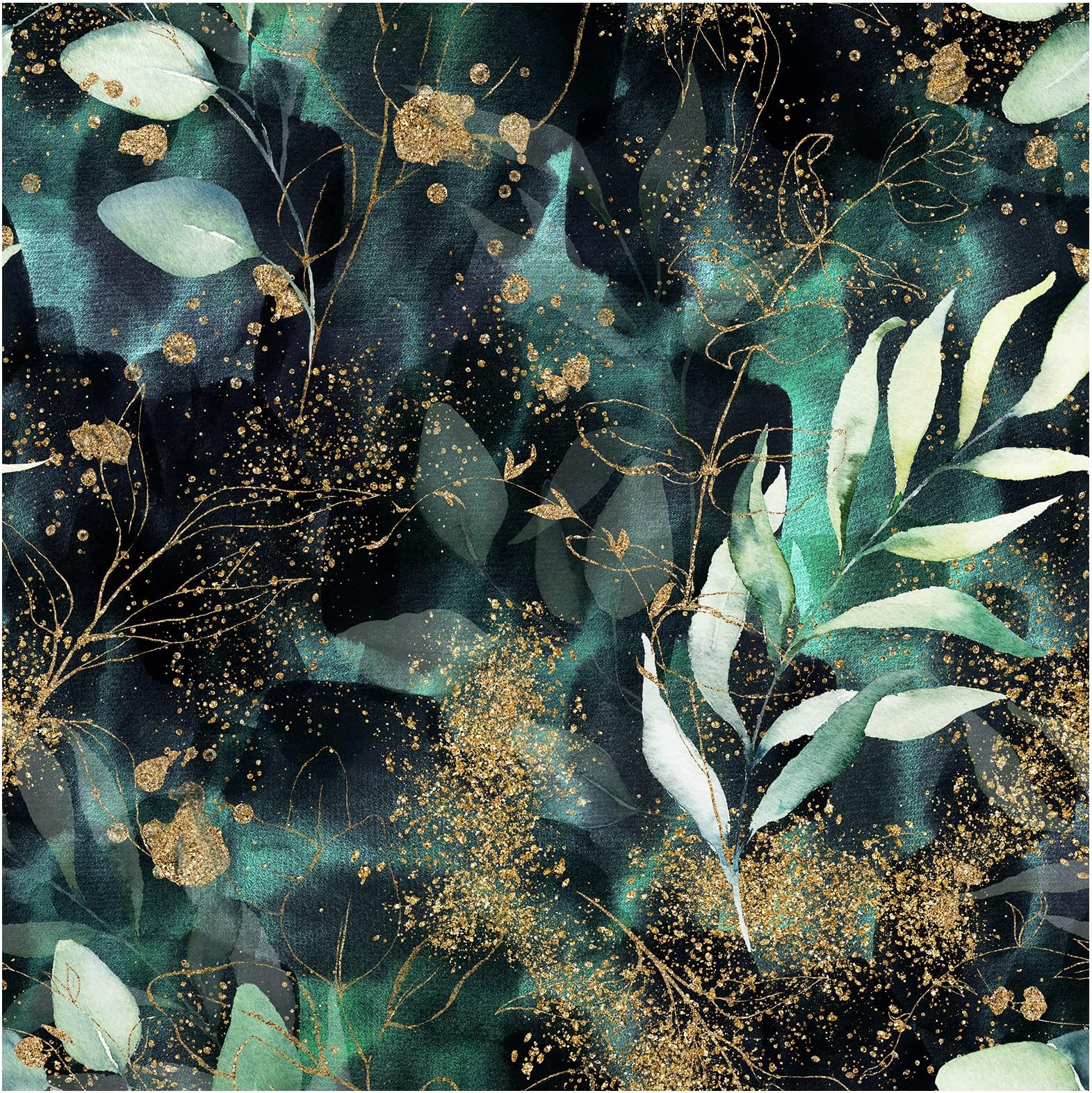 HAOKHOME Peel and Stick Wallpaper Boho Forest Vintage Removable Black/Green/Matte Gold Vinyl Self Adhesive Mural for Bedroom 17.7in x 9.8ft