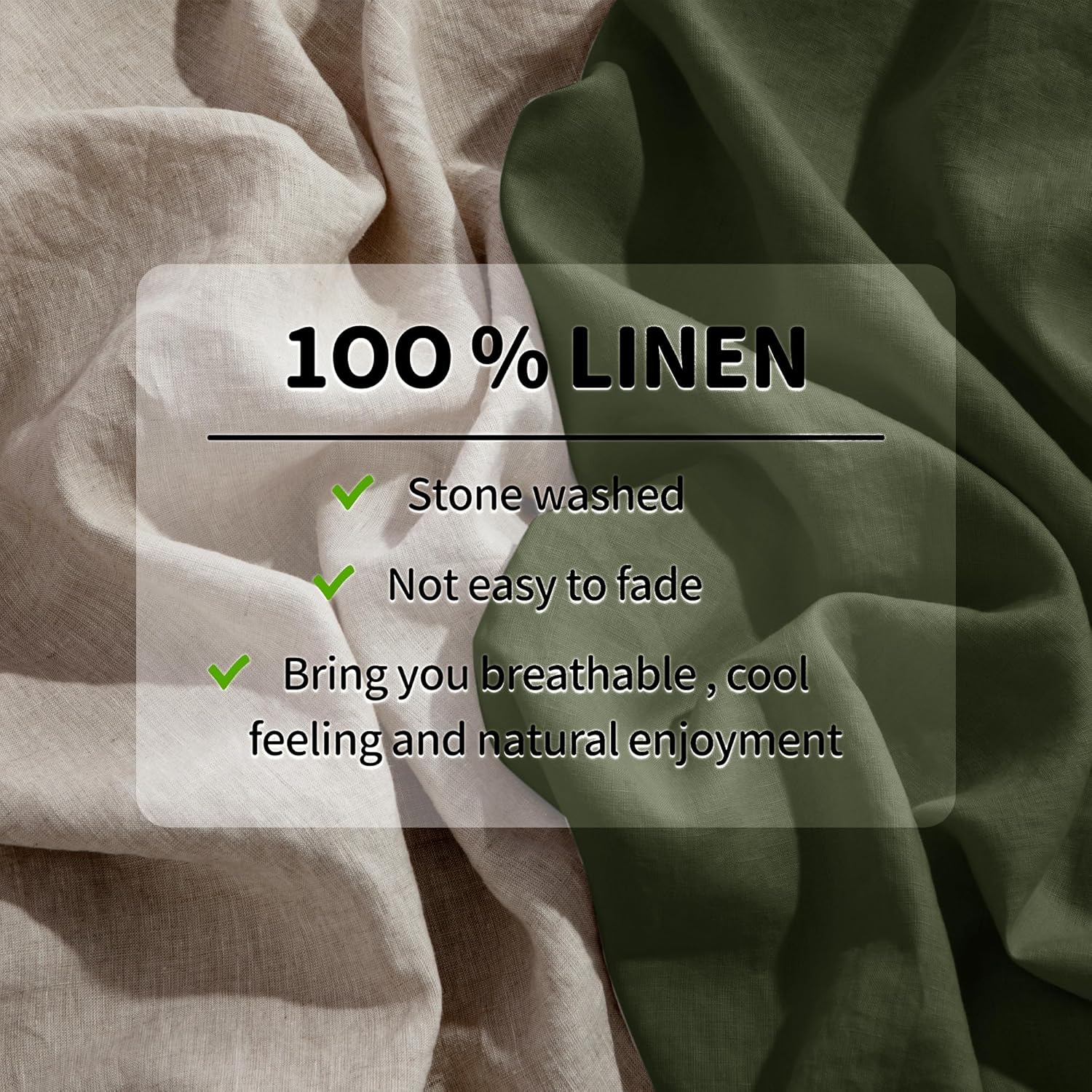 LBRO2M 100% Linen Sheet Set 16" Deep Pocket Queen Size,Bed Sheets 4 Piece Sets,Solid Color Natural Flax Bed Sheets Soft Breathable Bedding, All Season (Queen, Olive Green) - Image 3