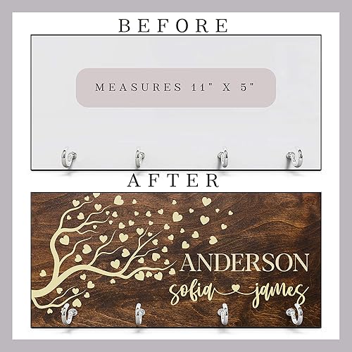 Vista 19 de Be Burgundy Llavero personalizado para pared, hogar, regalos de inauguración de la casa para parejas, estante de madera rústica personalizado