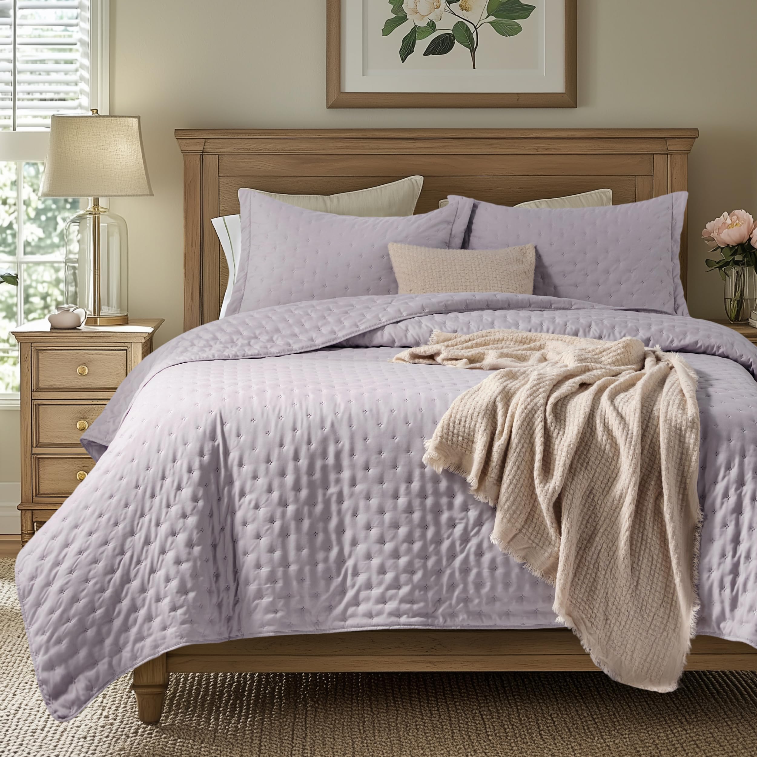 Bedsure King Quilt - Ultra Soft Quilt Bedding for Modern Farmhouse Bedroom Decor, Lightweight All-Season King Size Comforter, Purple Bedspread Coverlet 106x96 Inch