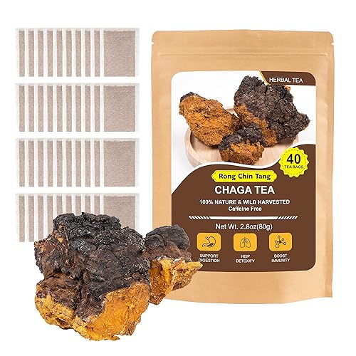RongChinTang - Té orgánico de hongos Chaga 0.07 oz X 40 bolsitas de té (2.8 oz) Té de hongos Chaga premium - Antioxidante sin cafeína 100% natural