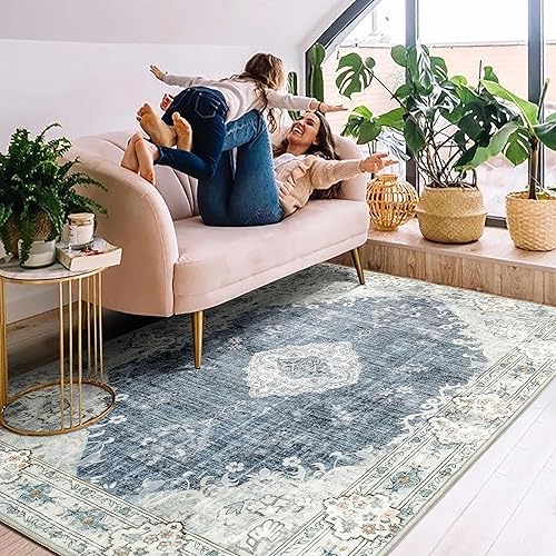 Miniatura 75 de MUJOO - Alfombra de 8 x 10 pies para sala de estar, grande, lavable, bohemio, para dormitorio, antideslizante, abstracto, suave, de pelo corto