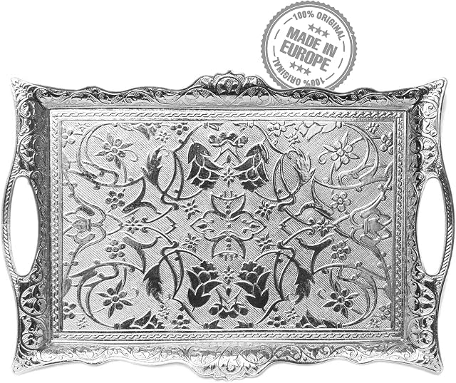CRYSTALIA Fancy Coffee Tea Beverage Serving Tray Rectangular (Bright Silver)