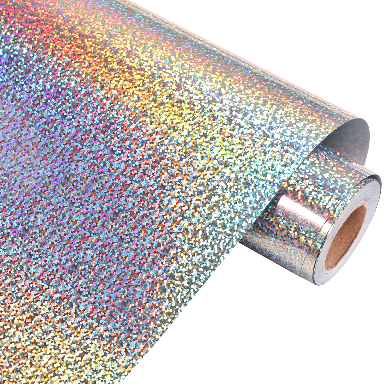 VINYL FROGHolographic Glitter Heat Transfer Vinyl 12"x5ft Silver Colorful Shimmer Heat Press Patterned Vinyl Iron on HTV Vinyl for DIY T-Shirts and Other Fabrics