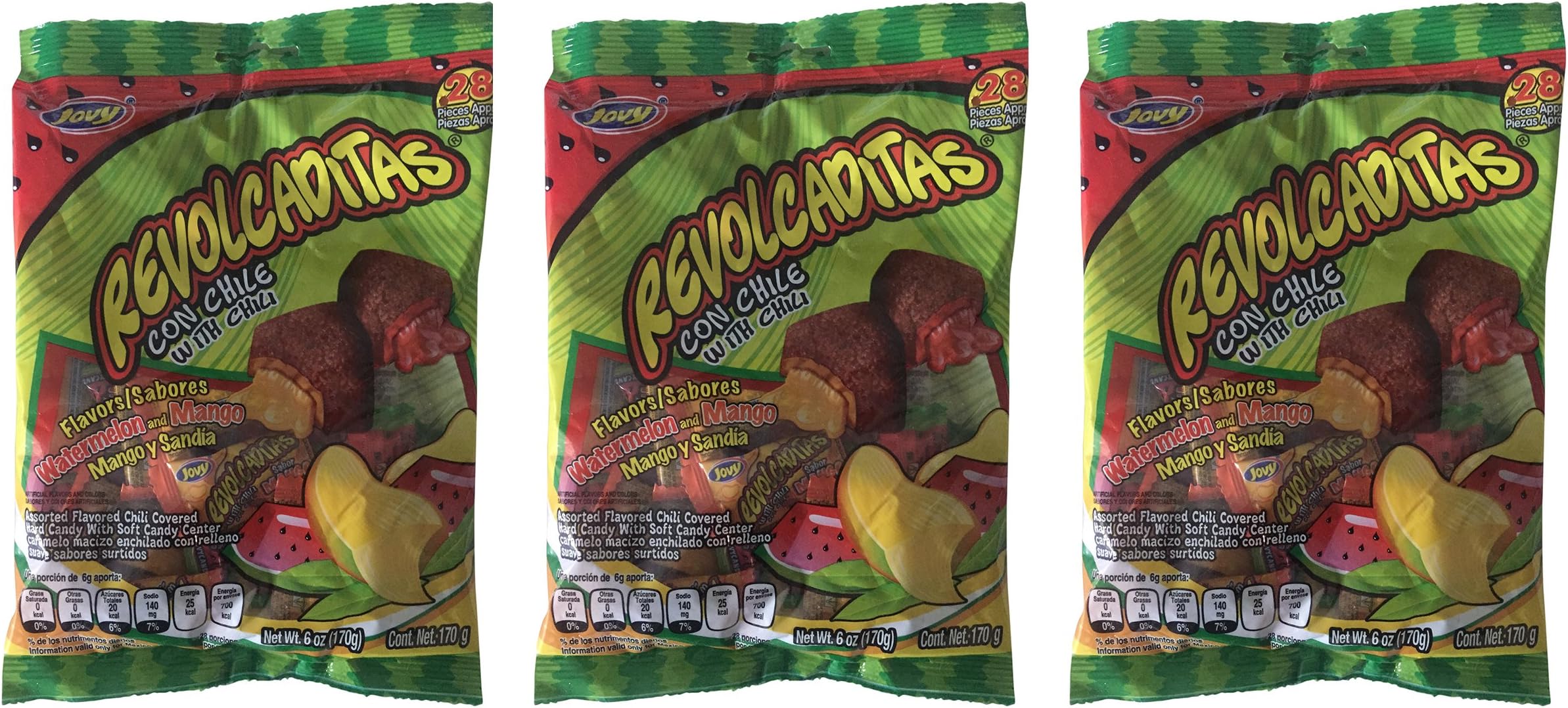JovyRevolcaditas Assorted Chilli Watermelon and Mango | Pack of 3 | 6 oz Bags