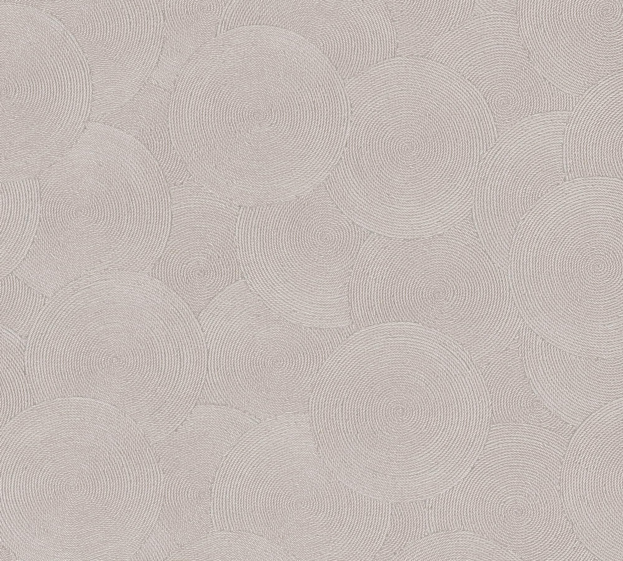 Papel pintado no tejido con patrón circular beige y gris de 10,05x0,53 m 790935