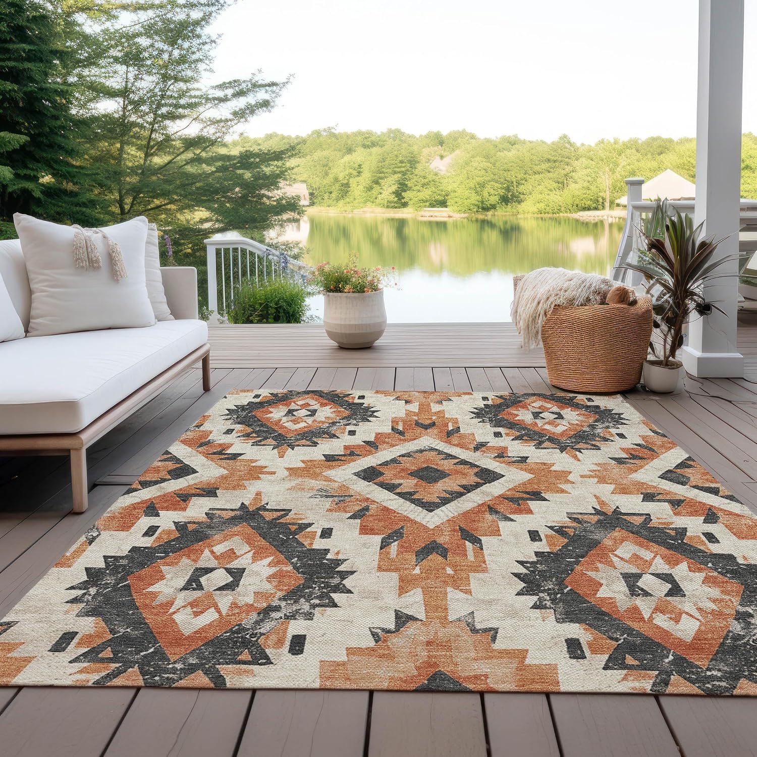 Addison Rugs Chantille ACN1878 Terracotta 3' x 5' Indoor/Outdoor, Machine Washable, Easy Clean, Non Shedding, Bedroom, Living Room, Dining Room, Kitchen, Patio Rug