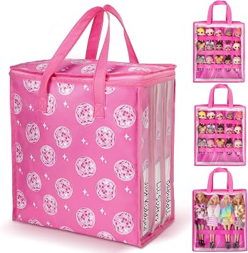 4 Pack Doll Storage Organizer Compatible with Barbie Dolls - 12-Inch & LOL Surprise Dolls, Portable Toy Storage Bags with Handles & Labels, Travel Carrying Case for Girls, Doll Accessories Organizer