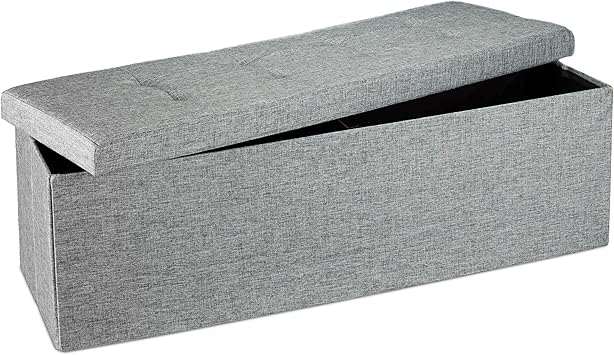Relaxdays Panca Pieghevole Con Schienale E Contenitore - Imbottita In Lino Grigio, 73x114x38 Cm, Portata 300 Kg - Foto 3