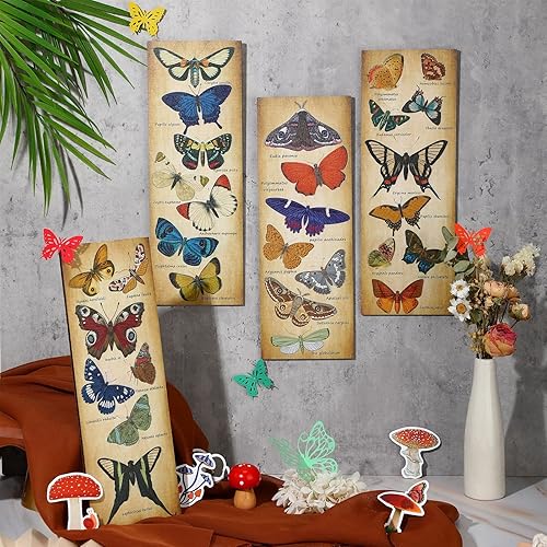 Miniatura 4 de Paquete de 4 letreros artísticos de mariposa vintage de madera rústica para colgar en la pared, papillones, arte de pared, especies de mariposas,