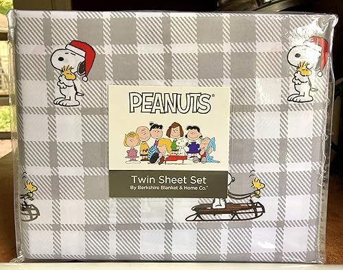 Snoopy Santa Peanuts - Juego de sábanas tamaño individual (vacaciones de Navidad)