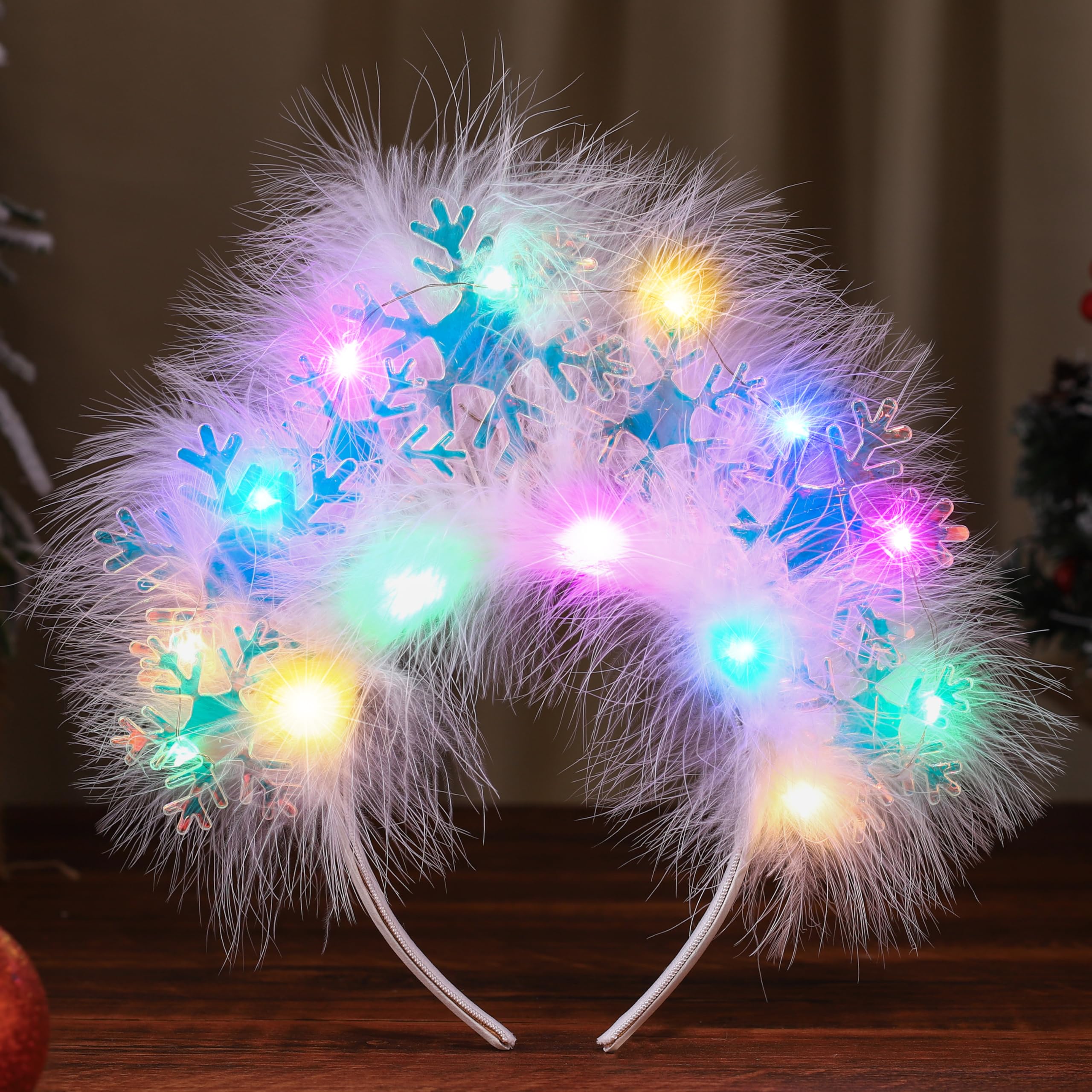 Fashband LED Headband Light Up Snowflake Hair Hoop Feather Hair Accessories for Women, Multicolour