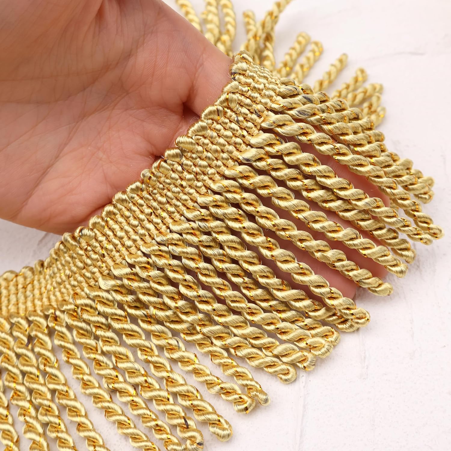 Gold Fringe Trim 3 Inches Curtain Bullion Fringe Trim for Drapes, Lamp Shades, Pillows, Home Decor