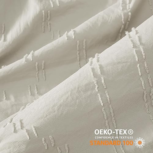 Miniatura 3 de Bedsure Juego de edredón bohemio tamaño Queen  Juego de edredón copetudo beige de 3 piezas, juego de cama bordado estilo rústico y elegante, edredón