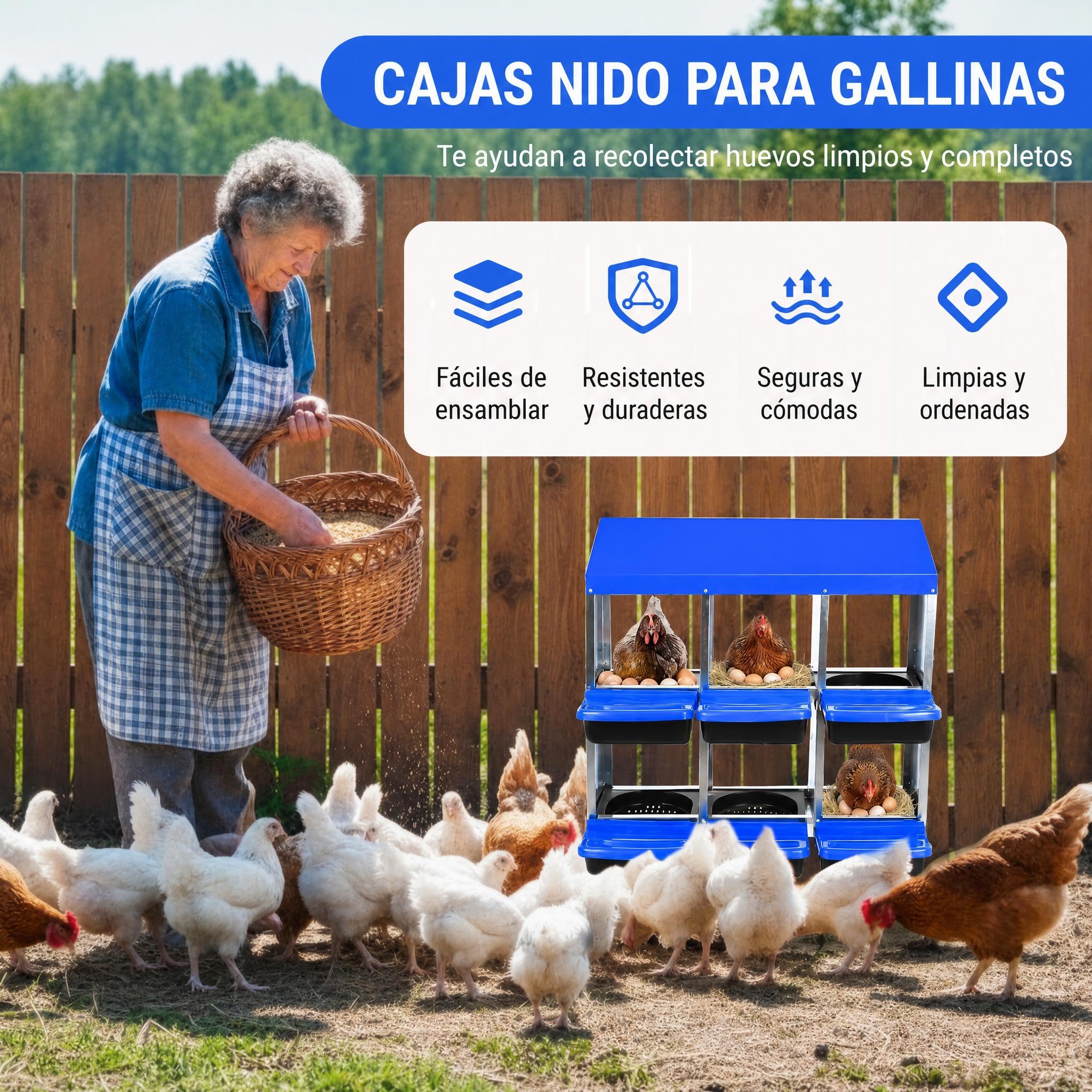 Garvee Caja De Anidación para Gallinas 6 Compartimentos Acero Galvanizado Antióxido Tapa Extraíble