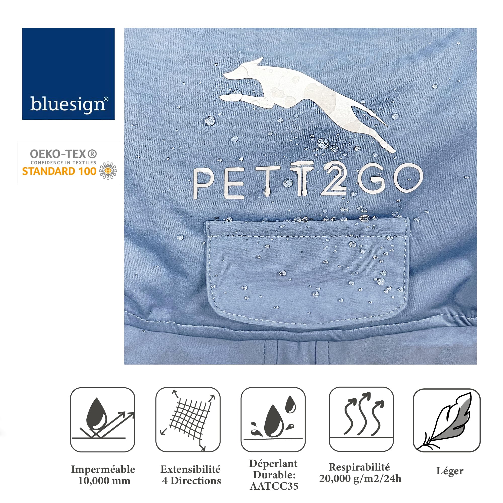 Manteau De Pluie Respirant pour Chien, Manteau avec Jambes, à Capuche, Passepoil Réfléchissant, Compactable (Silence de la Brume, S)