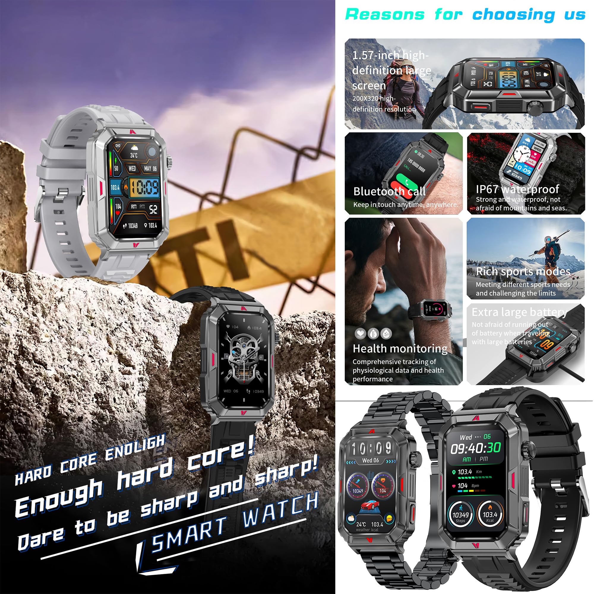 ZPIMY Men's Smart Watch with Bluetooth Calling, 1.57 Inch AMOLED Smartwatch with 123 Sports Modes 5ATM Waterproof, Sleep - Image 2