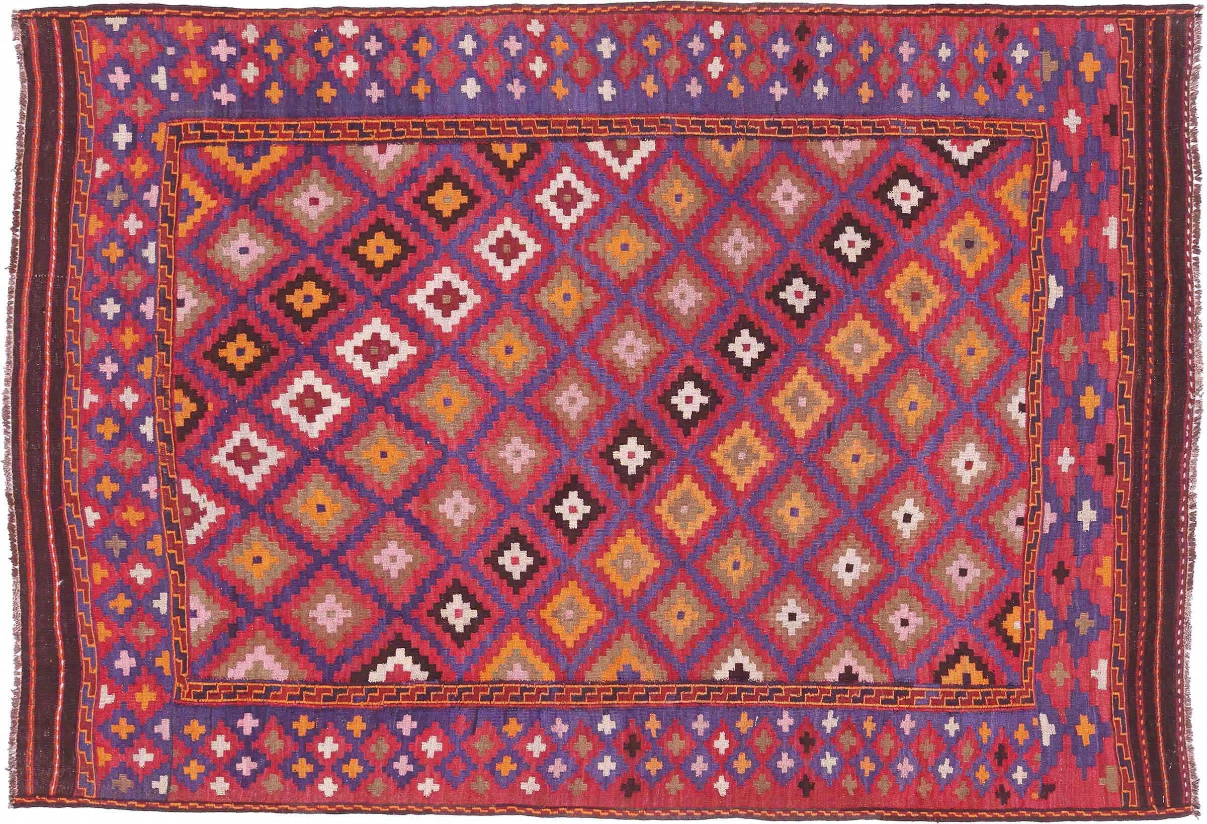 Tapis Kilim Soumakh Ghalmuri tissé main design géométrique 140x200