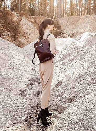 Vista 3 de Time Resistance Mochila de cuero convertible a bolso de hombro de grano completo de cuero real mochila de viaje, Marrón