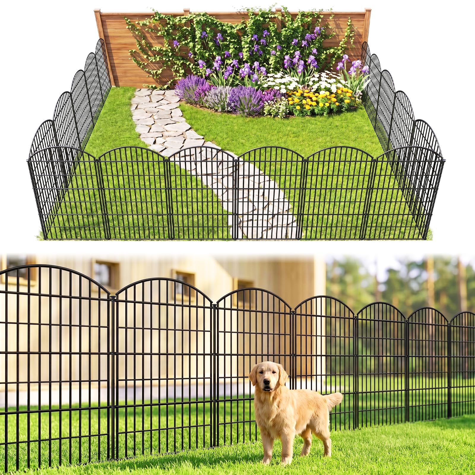 Thealyn Clôture de Jardin en Métal 101 cm H x 71 cm L, 5 Panneaux, 3,5 m Longeur Total, pour Chien et Animaux Domestiques, Clôture de Jardin, Cour, Terrasse, Parterre de Fleurs,Garden Fence
