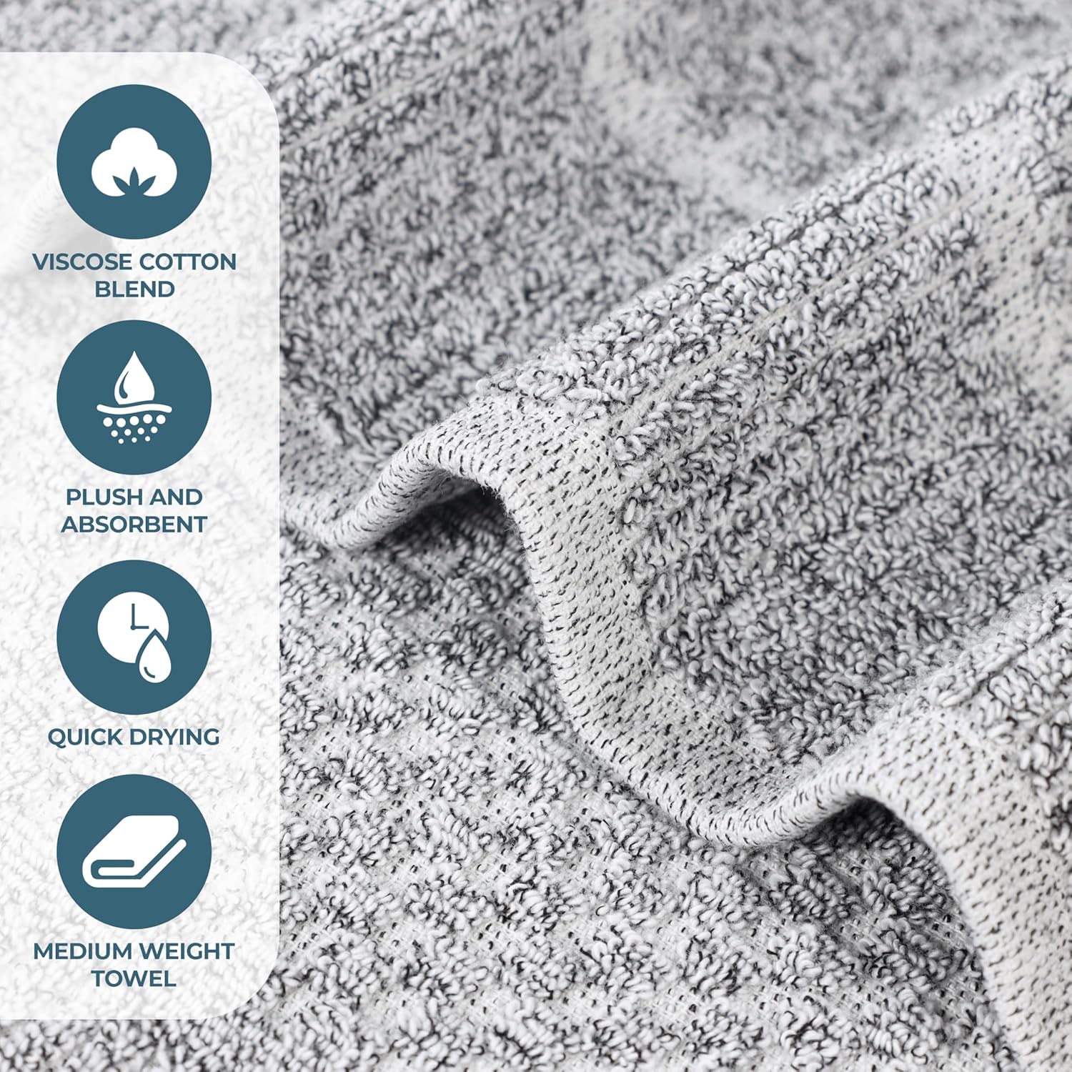 Superior Naples Viscose Cotton Blend Medium Weight Towels, for Bathroom, Shower, Spa, Plush, Quick Dry, Ultra-Soft Towels, Bath Essentials, Ribbed Design, 6 Piece Assorted Towel Set, Charcoal