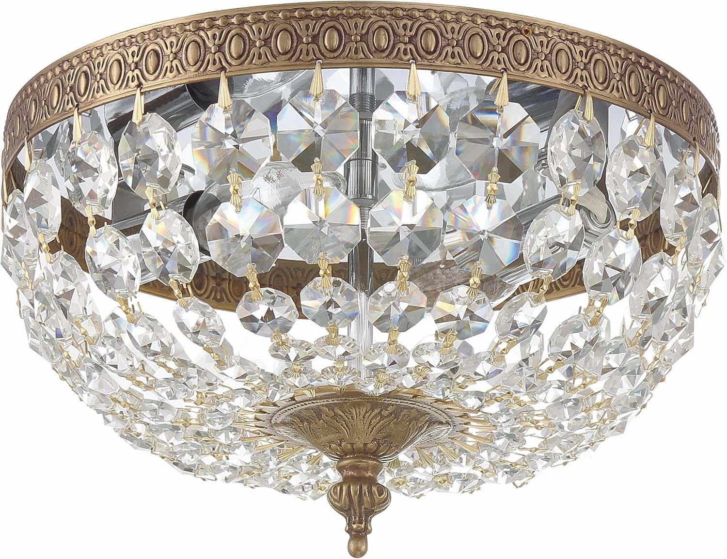 Crystorama 2 Light Clear Italian Crystal Olde Brass Flush Mount