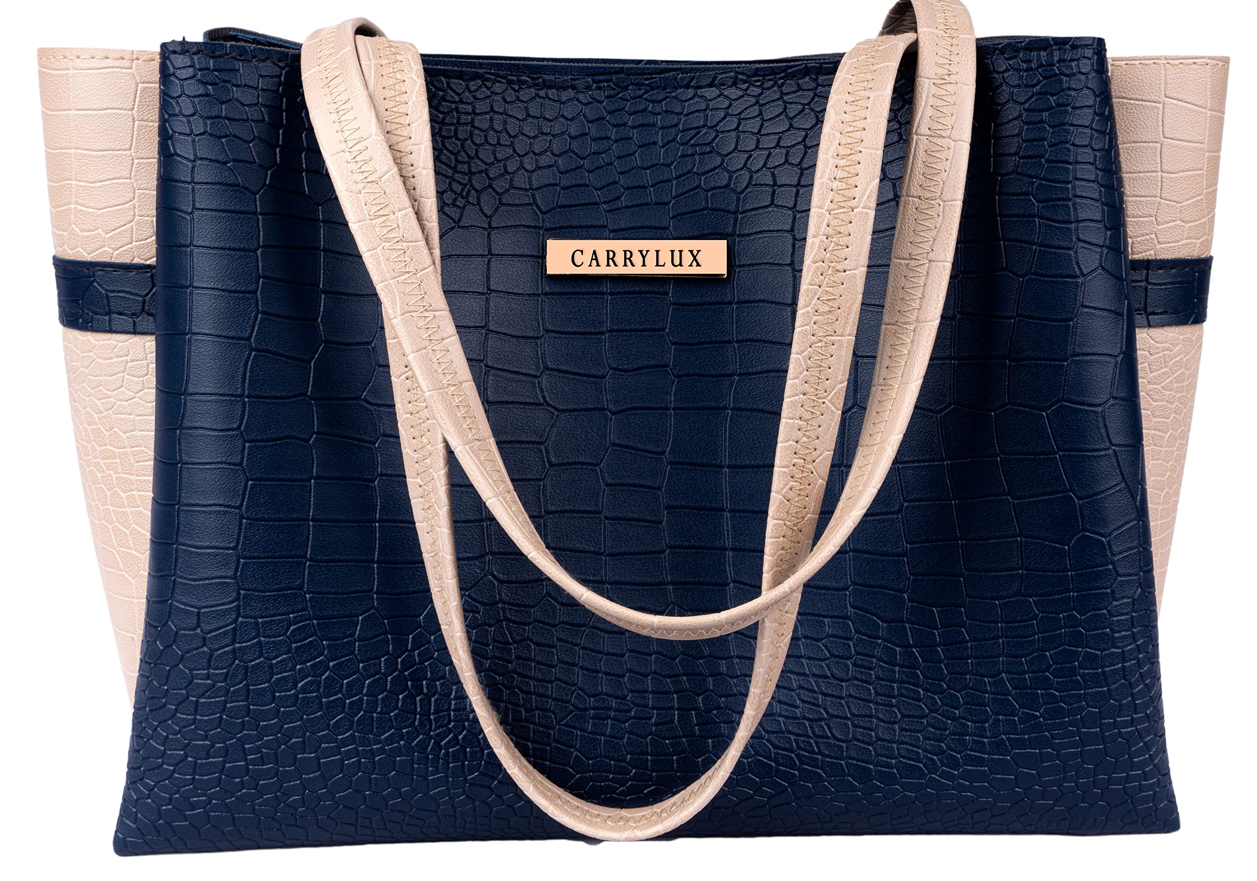 Carrylux Bolso de mano con patrón de cocodrilo de gran capacidad de dos tonos, bolsos de mano, bolso de hombro para mujer