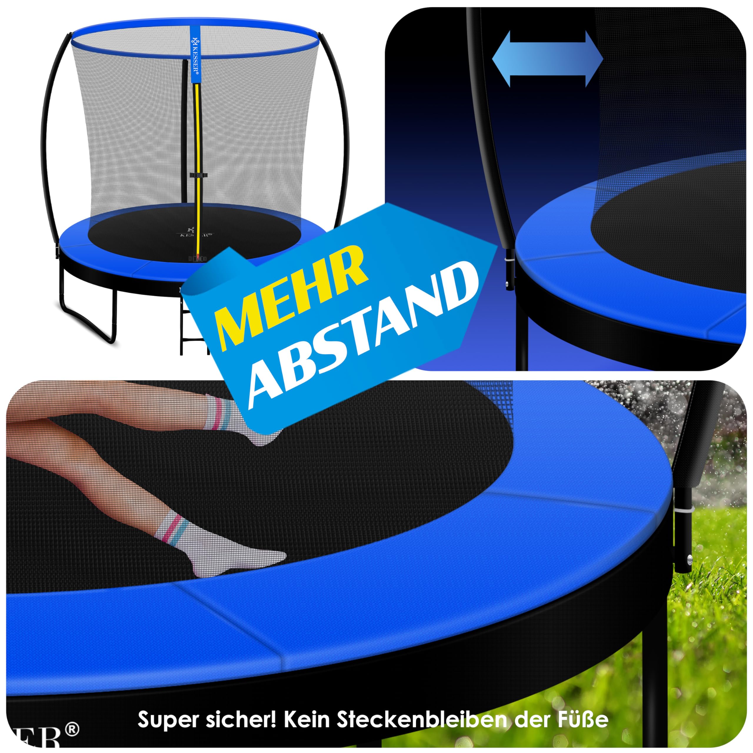 KESSER® Trampolin Ø 244/305/366/427 cm | TÜV Rheinland GS Zertifiziert | Gartentrampolin Kindertrampolin bis 150 kg | Komplettset mit Sicherheitsnetz
