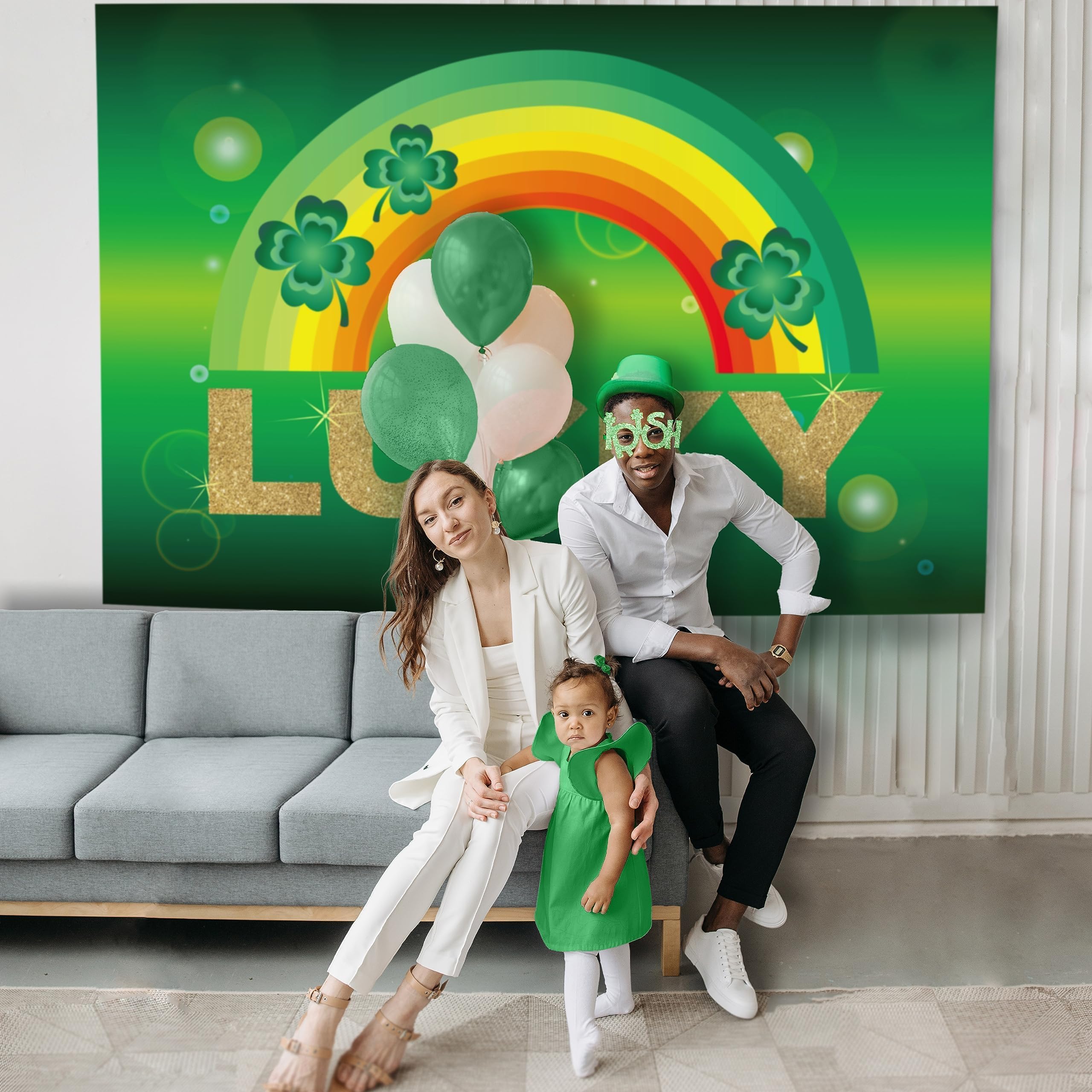Qian Fotohintergrund (2,1 X 1,5 M) – Grünes Kleeblatt-Design Mit Pailletten Für St. Patrick‘s Day, Partys & Fotos